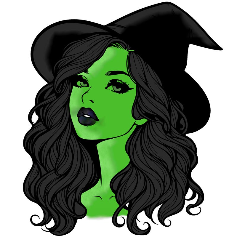 realistic witch girl with wavy hair and lips