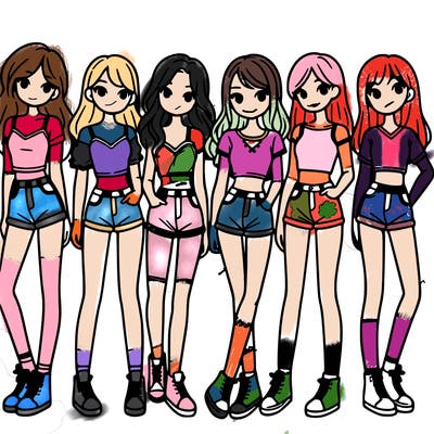 a group of girls wearing crop tops and shorts