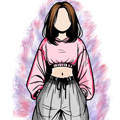 realistic girl faceless with baggy pants and a crop top