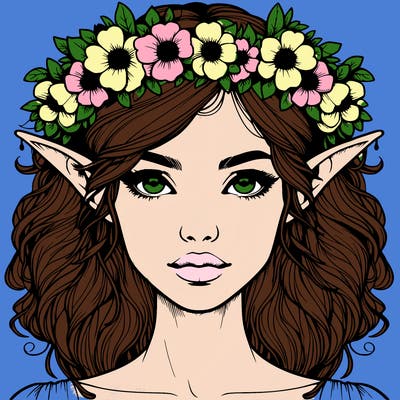 realistic female elf with flower crown