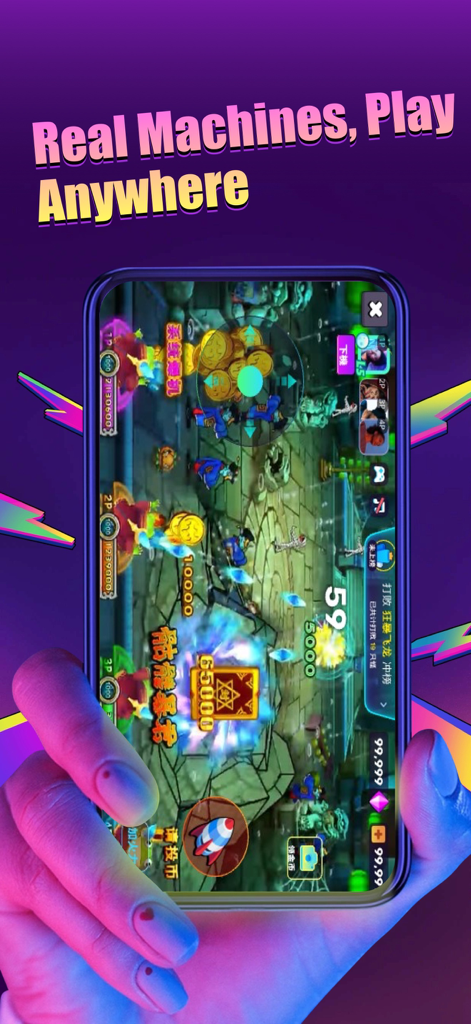 Arcade Kingdom - Pusher Slots - Un teléfono móvil mostrando el juego de arcade en tiempo real de una máquina empujadora de monedas