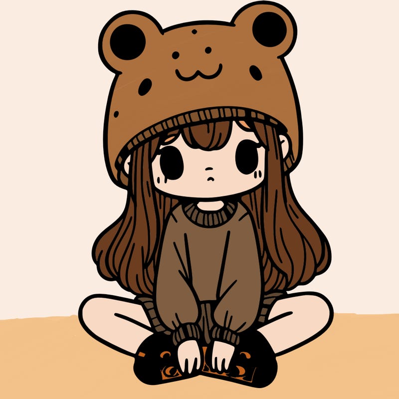 a girl wearing a frog hat and some frog socks