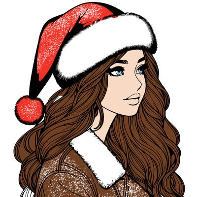 realistic girl in santa hat