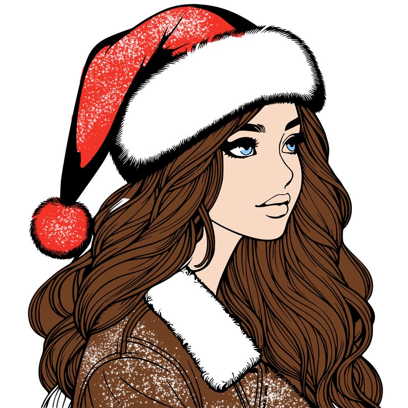 realistic girl in santa hat