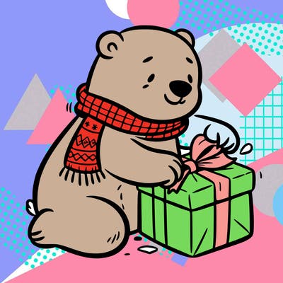 polar bear wrapping a present