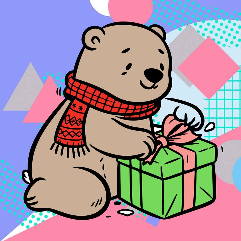 polar bear wrapping a present