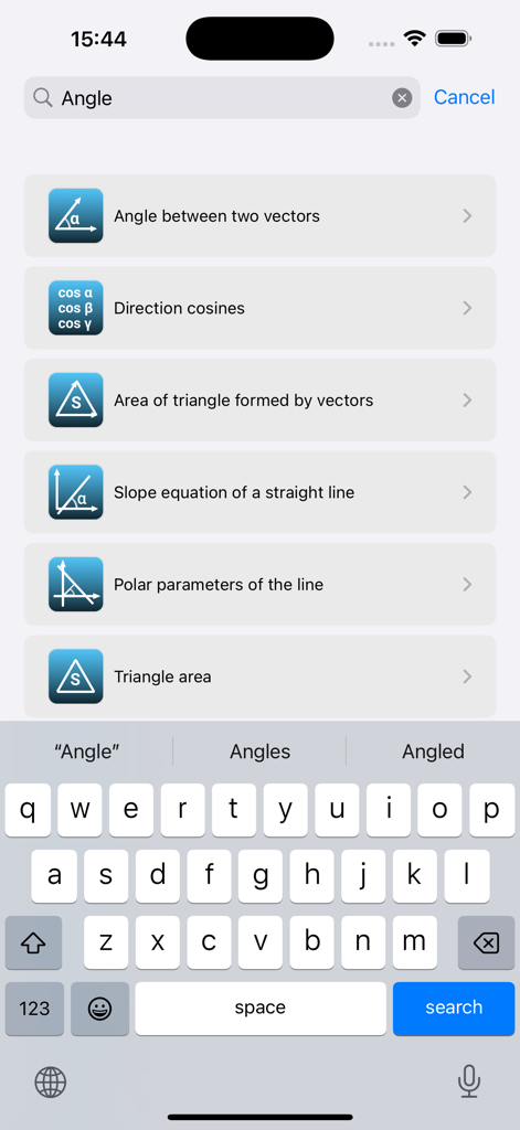 Math Solver Pro - Mathe-Löser Pro App-Suchoberfläche mit Optionen für Geometrie- und Vektorrechner