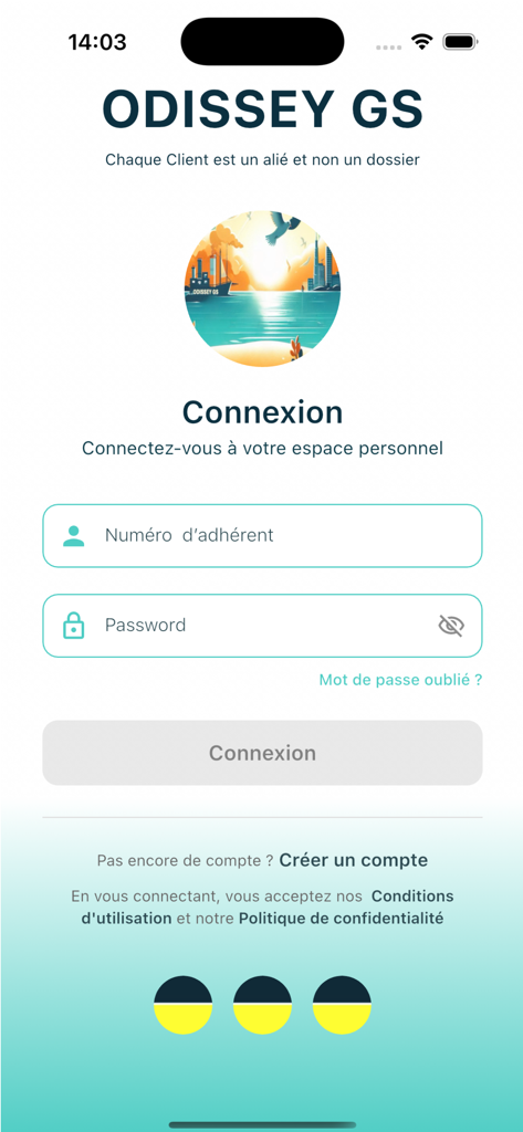 OGS Connect - Tela de login do aplicativo OGS Connect com campos para número de membro e senha