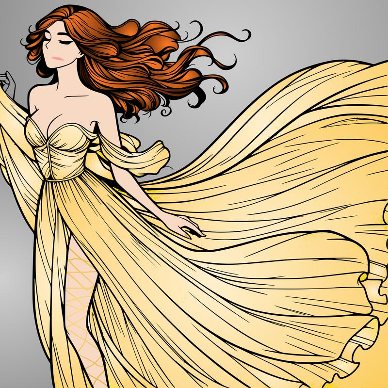 realistic woman in dress flowing the the wind