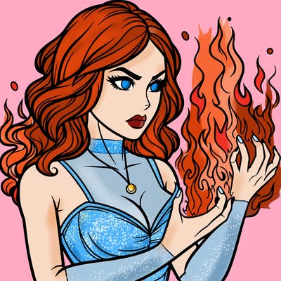 a realistic woman having the power of fire