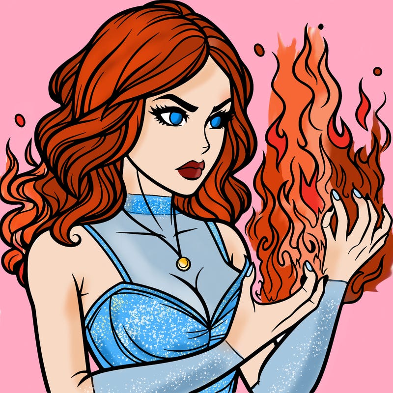 a realistic woman having the power of fire