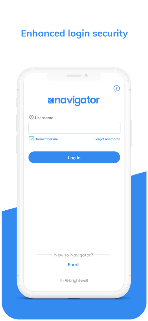 Anmeldebildschirm der Brightwell Navigator App mit verbesserter Sicherheit.