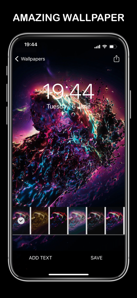 Black Wallpaper Dark Sad 4K - A smartphone lock screen displaying a vibrant dark abstract liquid wallpaper with purple and blue splashes