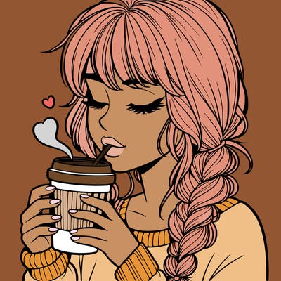 realistic girl drinking coffee