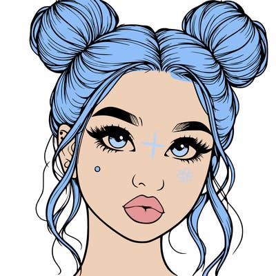 realistic girl with two buns on her hair and lips
