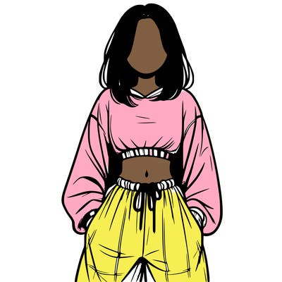 realistic girl faceless with baggy pants and a crop top