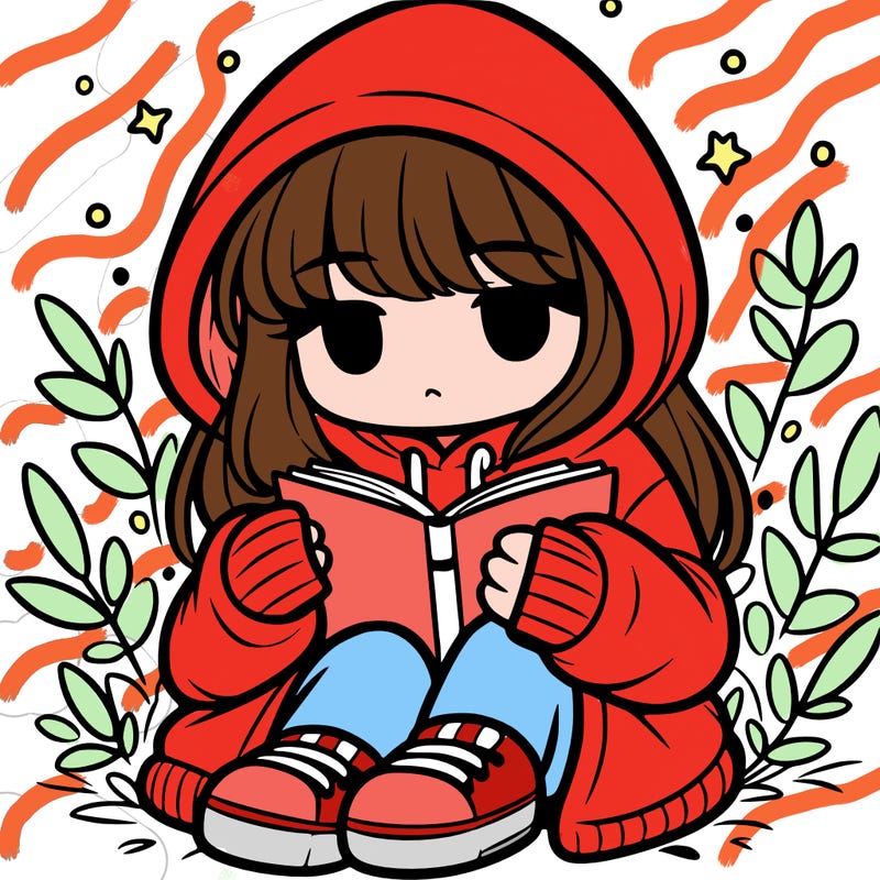 girl in oversized hoodie reading a book
