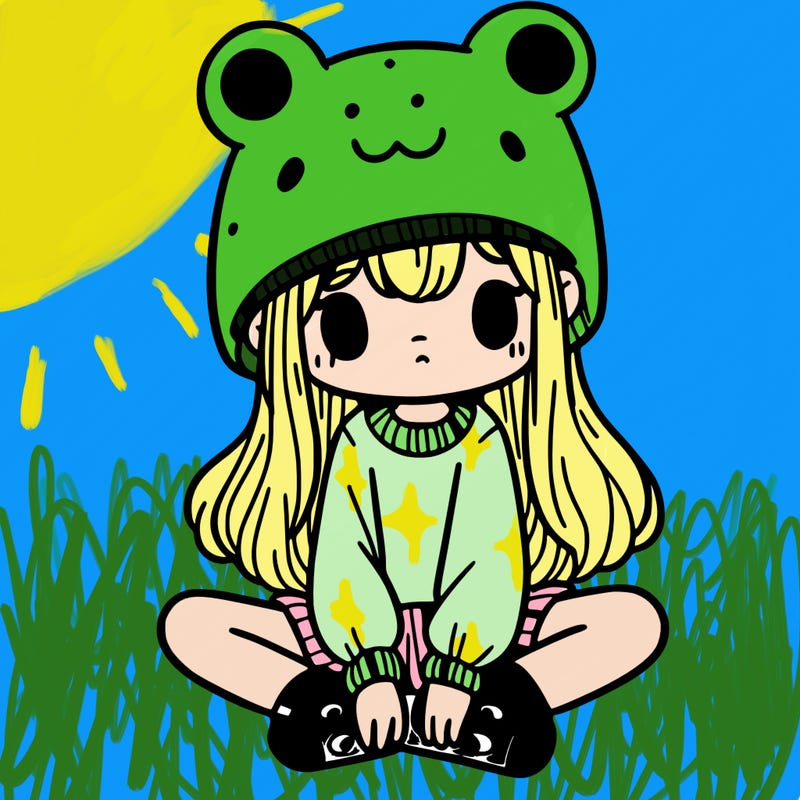 a girl wearing a frog hat and some frog socks