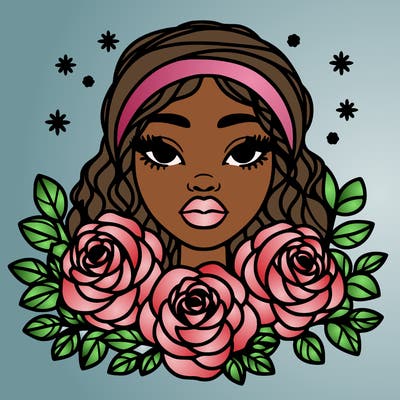 black woman portrait surrounded by roses