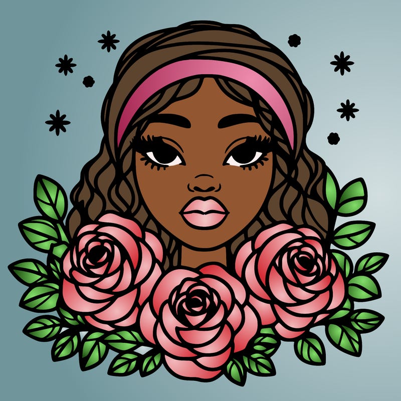 black woman portrait surrounded by roses