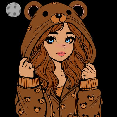 realistic girl in a animal pjs hoodie