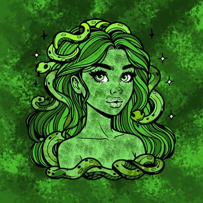 realistic girl with snakes as hair