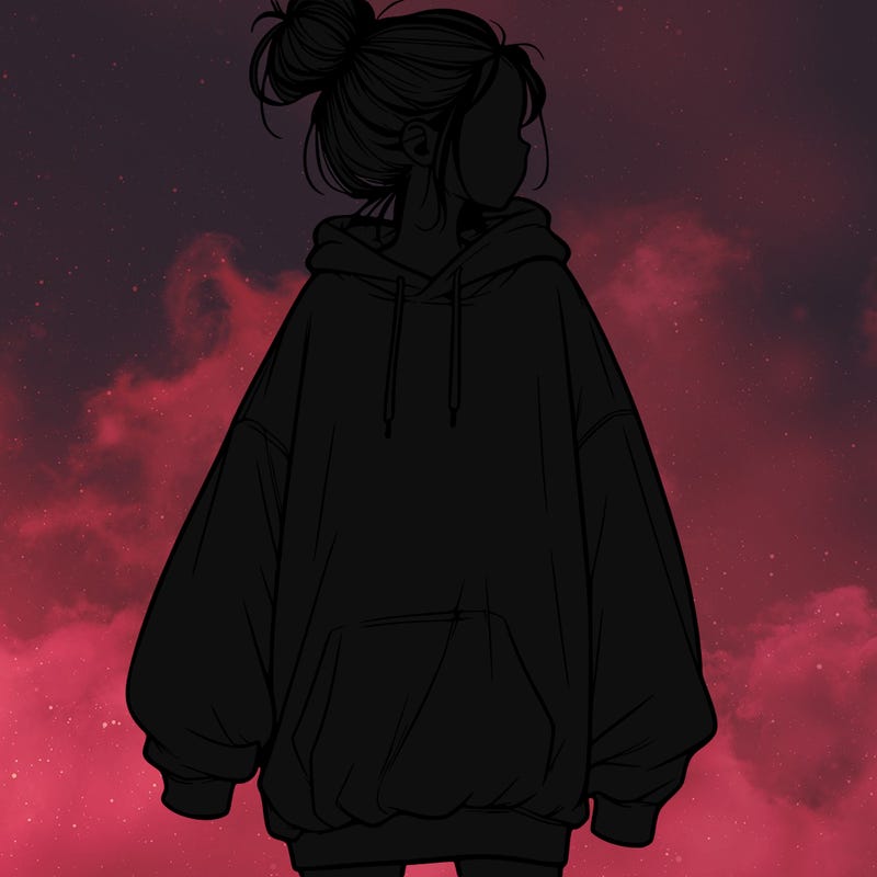 realistic girl with a oversized sweatshirt on and a bun