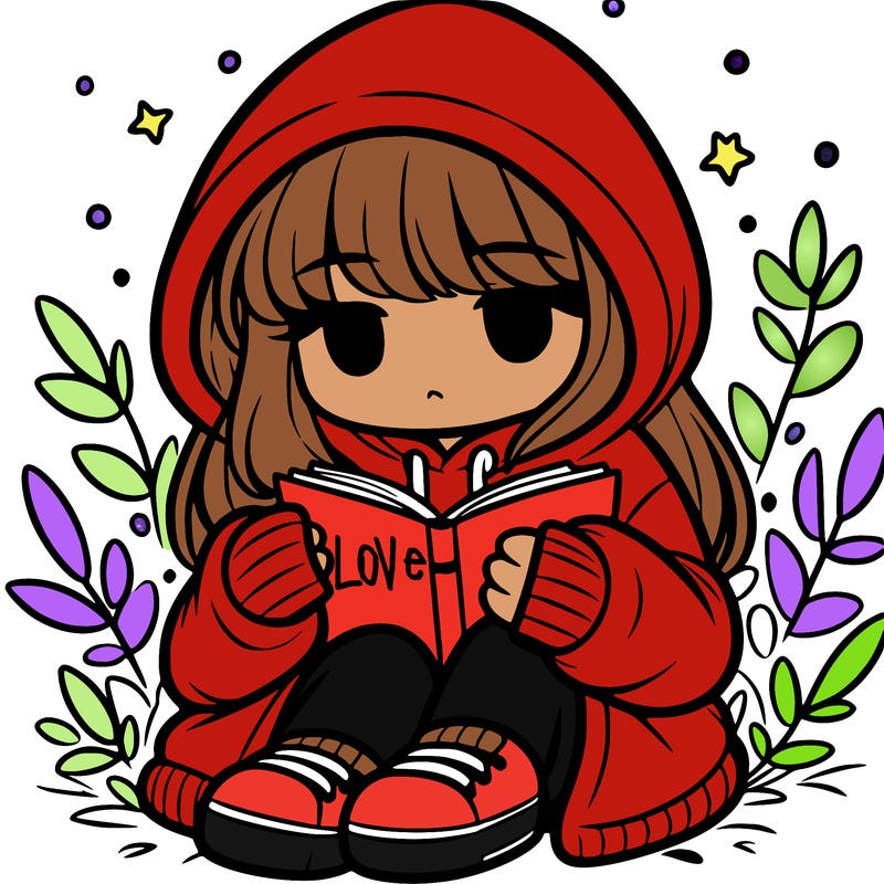 girl in oversized hoodie reading a book