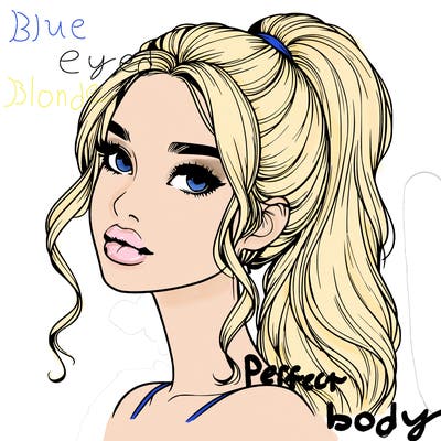 realistic girl with a ponytail on her hair and lips