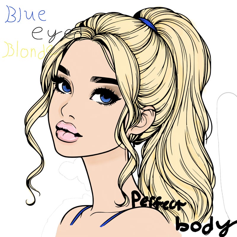 realistic girl with a ponytail on her hair and lips