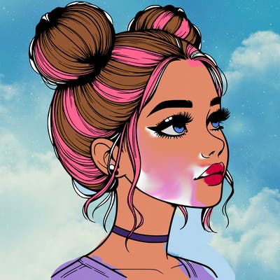 realistic girl with buns on the top of her head