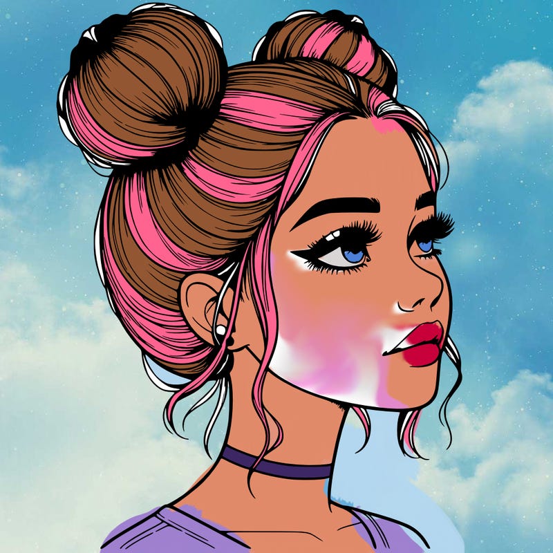 realistic girl with buns on the top of her head