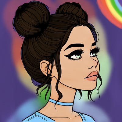realistic girl with buns on the top of her head