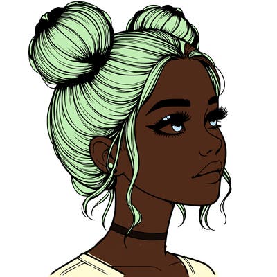 realistic girl with buns on the top of her head
