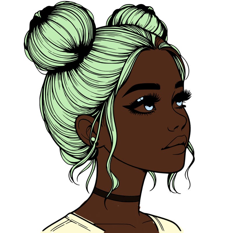 realistic girl with buns on the top of her head