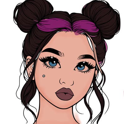 realistic girl with two buns on her hair and lips