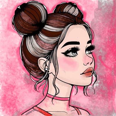 realistic girl with buns on the top of her head