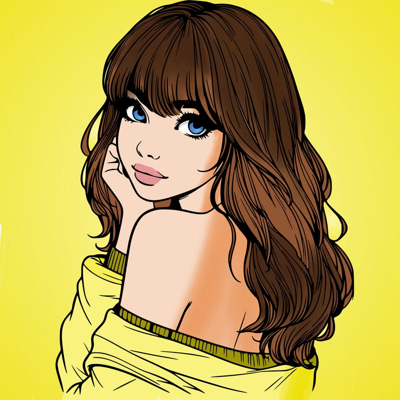 realistic girl with bangs looking over her shoulder