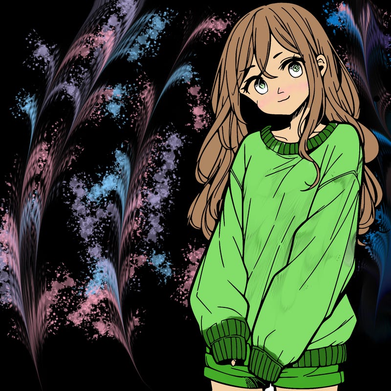 manga teen girl  in a sweater and baggy pants