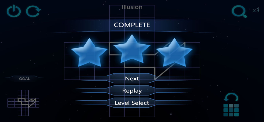 Zasa An AI Story - Level complete screen in Zasa An AI Story with three blue stars