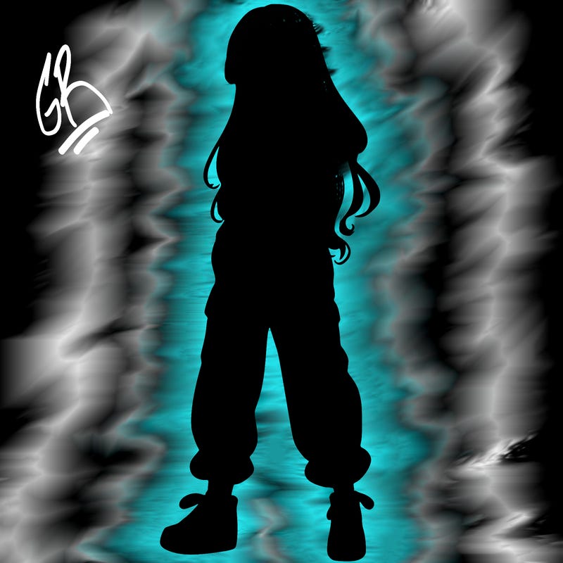 girl in baggy pants crop top and long hair