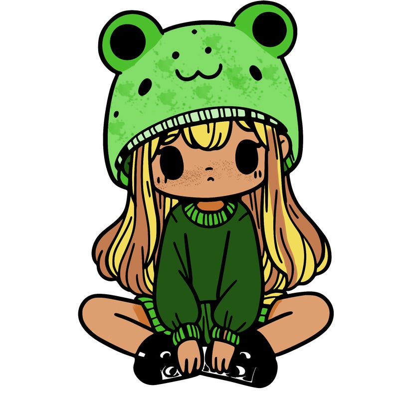 a girl wearing a frog hat and some frog socks