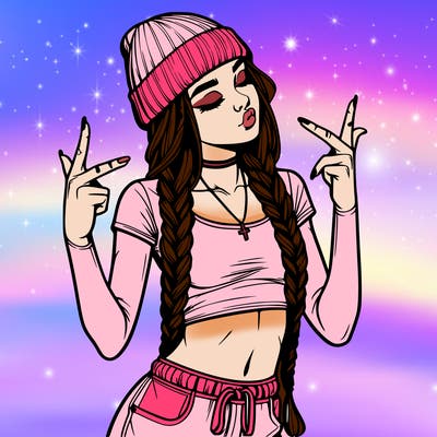 realistic teenage girl with braids and a beanie and crop top doing 🫶🏼