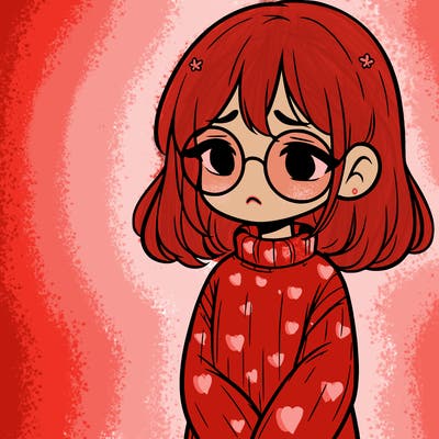 sad girl with glasses in a sweater