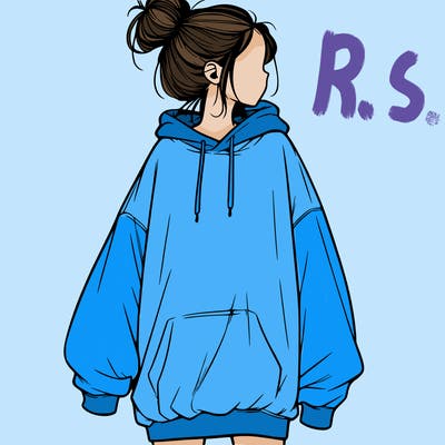 realistic girl with a oversized sweatshirt on and a bun