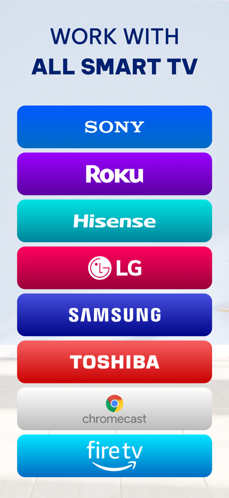 Smart Cast: Mirror To PC & TV - List of compatible smart TV brands for screen mirroring including Sony Roku Hisense LG Samsung Toshiba Chromecast and Fire TV