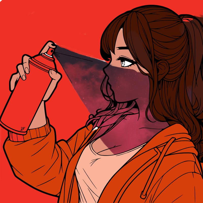 a realistic girl spray, painting