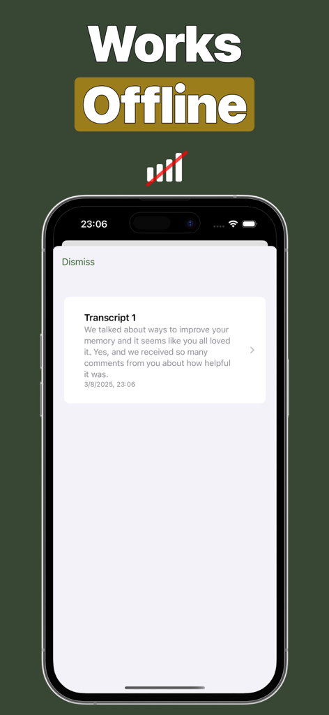 Live Transcribe Speech tо Text - Smartphone screen showing the Live Transcribe app working offline with a text transcript preview