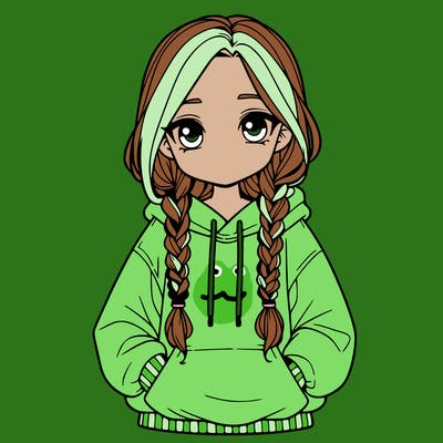 a realistic girl with a oversized hoodie and she has braids
