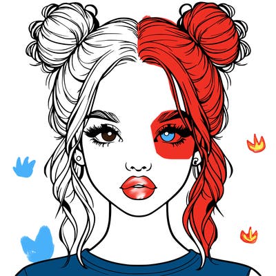 realistic girl with two buns in hair and lips